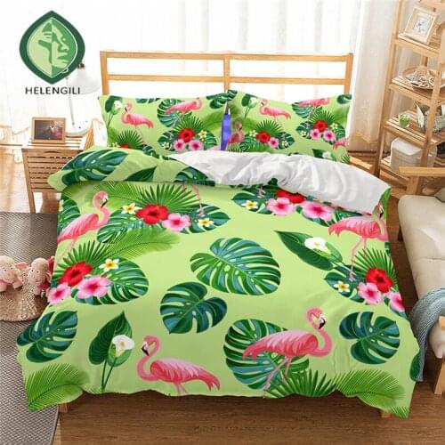 HELENGILI 3D Bedding set Flamingo Print Duvet cover set lifelike bedclothes with pillowcase bed set home Textiles #2-08
