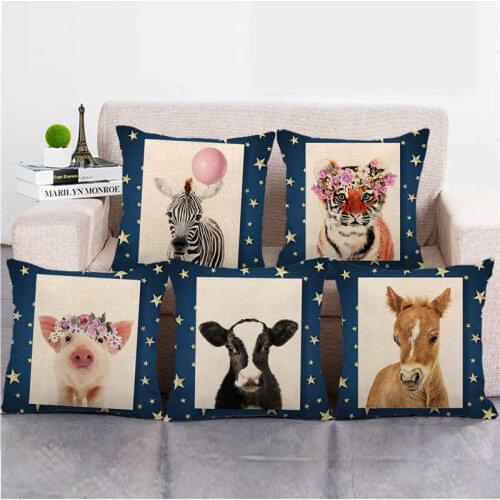 45cm*45cm Cute Horse Lovely Pet Watercolor Animals Linen/Cotton Throw Pillow Covers Couch Cushion Cover Home Decor Pillowcase