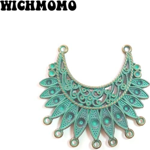 54MM 1pcs Retro Zinc Alloy Green Moon Shape Tassel Necklace Connectors DIY Jewelry Accessories
