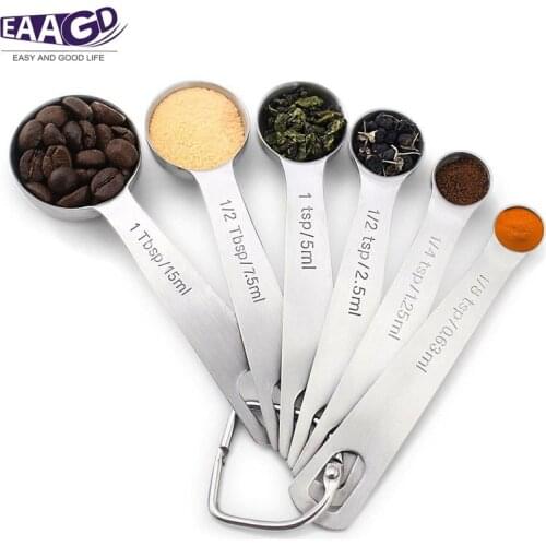 6Pcs/Set Stainless Steel Collapsible Folding Measuring Cup and Spoon Set Folding Measuring Spoons Baking Cooking Tools Set