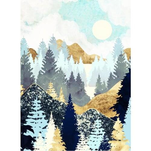 Abstract Canvas Gold Forest Mountain Sunset Painting Wall Art Bedroom Pictures Posters Landscape Printing For Living Room Decor