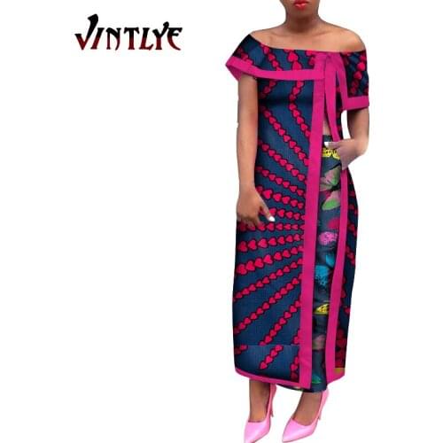 African Clothes for Women Long Split Tops Dresses Bazin Riche Ankara Floral Print Dress Lady Dashiki Garment Traditional WY5331