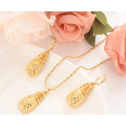 Bangrui Ethiopian Gold Color Flower set Jewelry Pendant Chain Earrings African Bride Wedding bridal pineapple Bijoux wife gifts