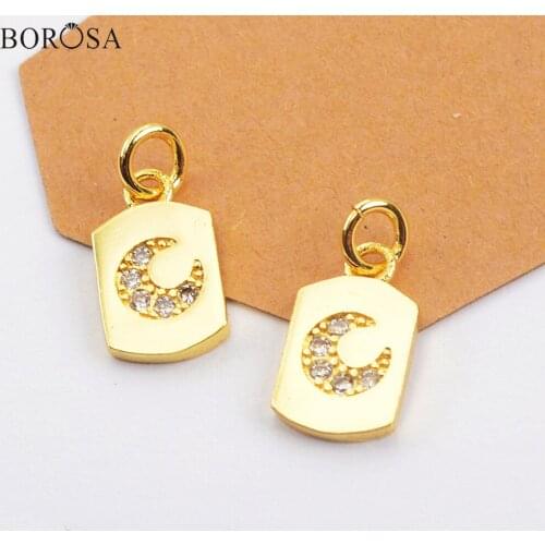 BOROSA 20Pcs Trendy Cubic Zirconia Crescent Moon Pendants Gold Engraved Crescent Charms Jewelry for Women Necklace Making WX1353