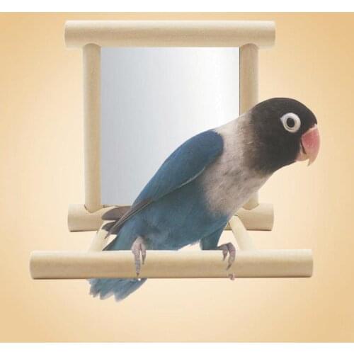 Wooden Pet Birds Toys with Mirror Fun Toy for Cockatiel Parrots Small Birds Toys Pet Parrots Climb Cage Accessories Bird Stand