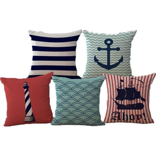 Nordic Style Mediterranean Voyage Anchor Sailboat Printed Throw Pillow Cushion Cover Decoration For Sofa Car Office Store