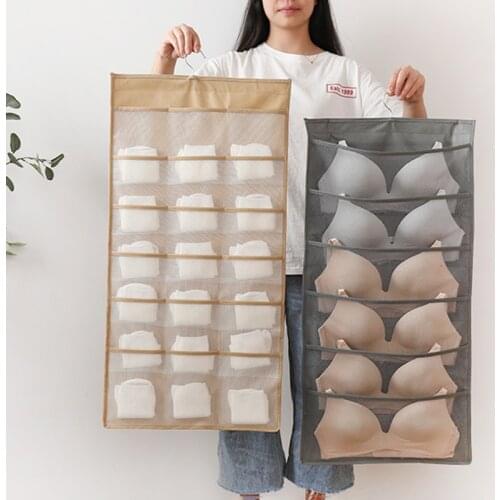 Double-Sided Underwear Storage Bag Non-Woven Wardrobe Hanging Bag Folding Clothing Organizer Transparent Socks Bra Storage Bags