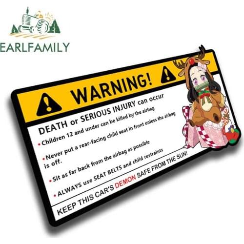 EARLFAMILY 13cm x 6cm Cartoon Anime Demon Slayer Car Sticker for Kamado Nezuko Warning Decal Vinyl JDM Window CAR DEMON Stickers