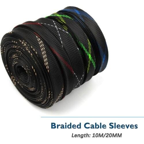 Length 10M 20mm Protecting PET Nylon Braided Cable Sleeve Wire Cable High Density Sheathing Insulation Wire Sleeving