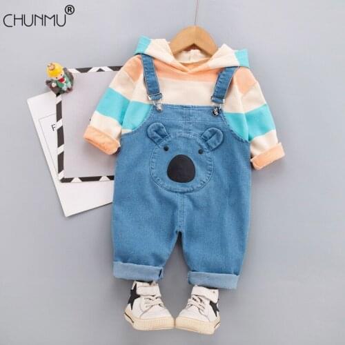 Toddler Boys Clothes New Autumn Kids Baby Boys Clothes Striped Hoodie Denim Overall Outfit Suit Children Clothing For Boys Sets