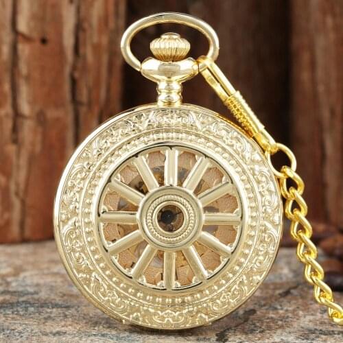 Royal Golden Mechanical Pocket Watch Hollow Skeleton Watch Roman Numbers Display Best Accessory Pendant Clock for Men Suit reloj