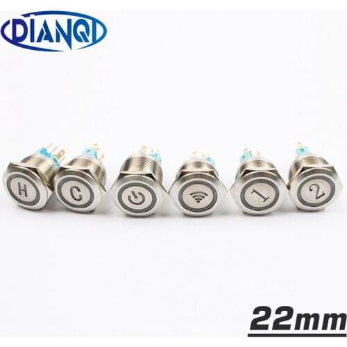 22mm Nickel plated brass metal push button switch led wi-fi number power word round momentary 6 pin terminal car switches