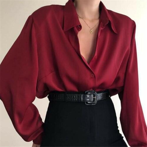 Hot Sale Fashion Autumn Women Blouse Shirt Lapel Long Sleeve Solid Black Red Ladies Blouse For Women Female Top Clothing New