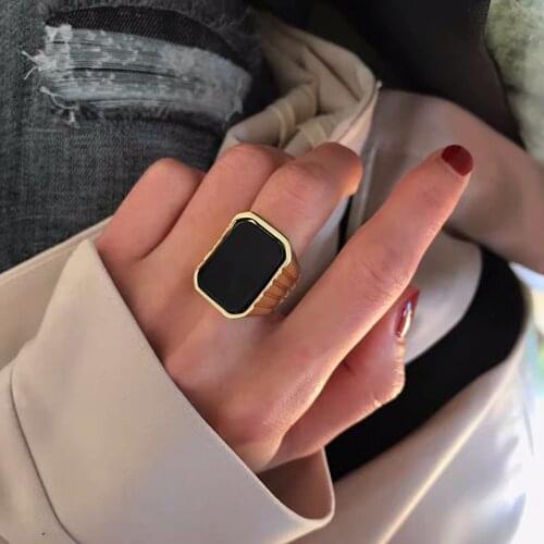 Hot Fashion Luxury Brand Jewelry Big Black Crystal Ring For Women Men Vintage Gold Color Party Statement Rings Fine Bijoux