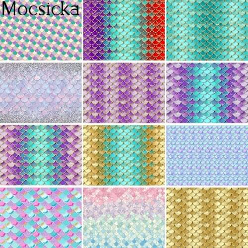 Mocsicka Glitter Mermaid Scales Photography Backdrop Mermaid Birthday Party Baby Shower Decorations Photo Background Photocall
