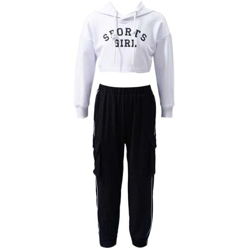 Fashion Girls Clothes Set Children Tracksuit Sports Suits Letter Print Crop Sweatshirt Tops Pants 2 Pcs Kids Girls Clothing Suit