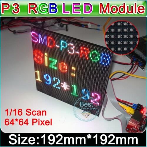 P3 Indoor SMD RGB LED display module,192mm x 192mm,64*64 pixle,p3 rgb led panel; Video,images,picture,really HD,Hub75,16pin