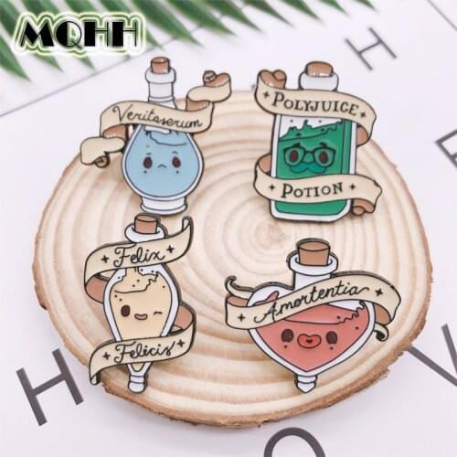 Cartoon Cute Fun Magic Potion Bottle Wishing Bottle Letter Enamel Brooch Alloy Badge Denim Clothes Bag Pins Woman Sweet Jewelry