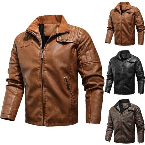 Men Casual Winter Warm Turn-down Collar Punk Styles Thicken Genuine Leather Coat Jacket Fashion Motor Biker Outwear Tops Jacket