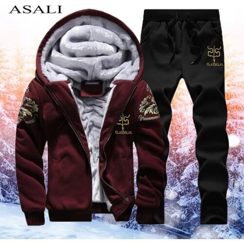 Winter Tracksuits Sportswear Sets Men Hooded Fleece Thick Hoodies Jacket+Pants Set Mens Casual Warm Tracksuit 2 Pieces Sets