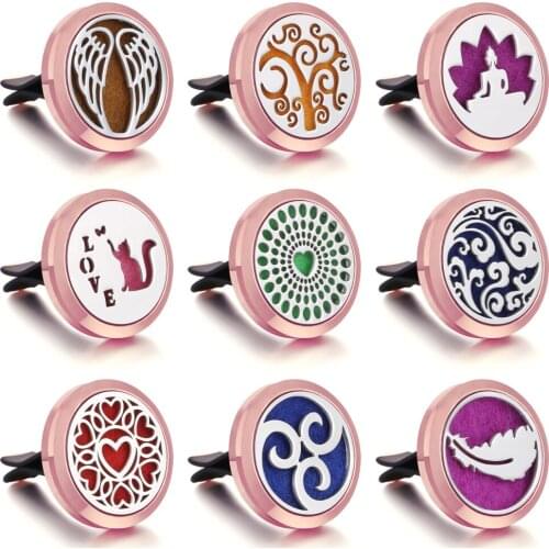 2019 New Aromatherapy Pendant Rose Gold Color Stainless Steel Car Air Freshener Car Essential Oil Diffuser Magnetic Lockets