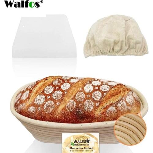 Walfos 10 inch Oval Banneton Proofing Basket Set - French Style Sourdough Bread Basket, Included 100% Natural Rattan