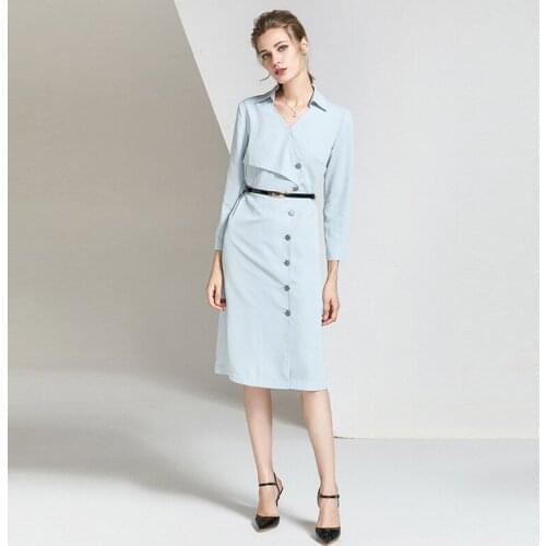 Windbreaker dress 2021 spring and Autumn New Womens wear British style Lapel A-line skirt long sleeve coat factory direct sale