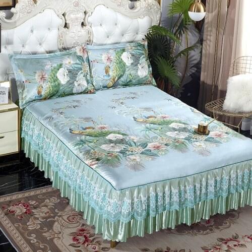1pc Bed Skirt +2pcs Pillowcases New Arrival Summer Ice Silk Bed Skirt King Queen Size Soft and Cool Bedspread