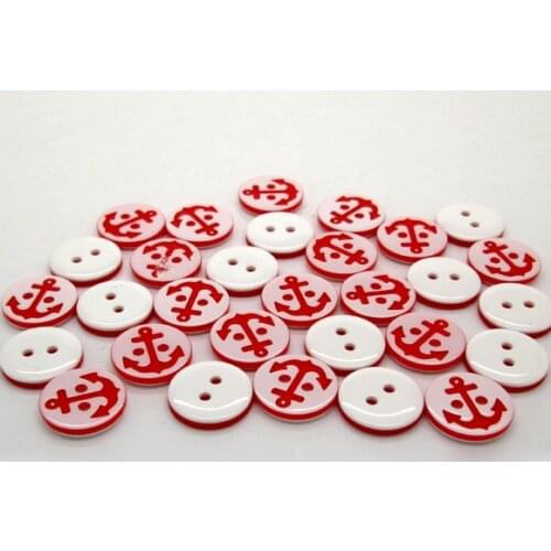 100Pcs Resin Red Anchor Pattern Apparel Sewing Buttons For Kids Clothes Scrapbooking Decorative Handicraft DIY Accessories