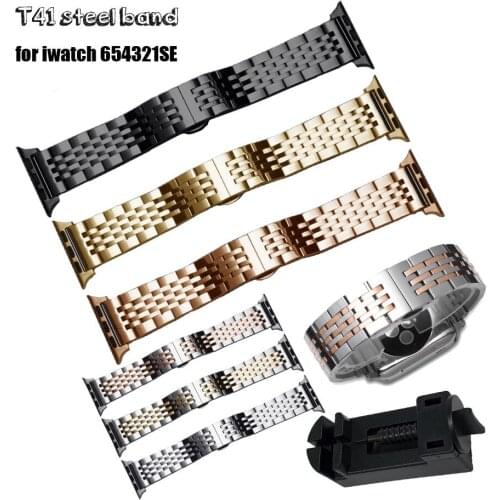 Stainless Steel Watch Band for iWatch Series 1 2 3 4 5 6 SE 38/40mm 42/44mm Wrist Bracelet T41 7Beads Replacement Watch Strap