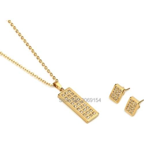 Luxury Jewelry Set For Women Fashion Stainless Steel Charm Choker Necklace Earring For Party Classic Gold Pendant Wih Crystal