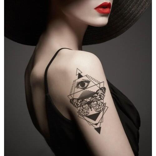 Geometric Triangle Temporary Tattoo Stickers Sexy Butterfly Eyes Line Fake Tatto Waterproof Tatoos Arm Large Size for Women Men
