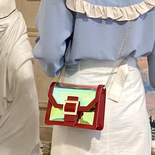 Fashion Women Small Shoulder Bag 2020 Chain Hologram Crossbody PVC PU Leather White Summer Girls Purse And Handbag Design