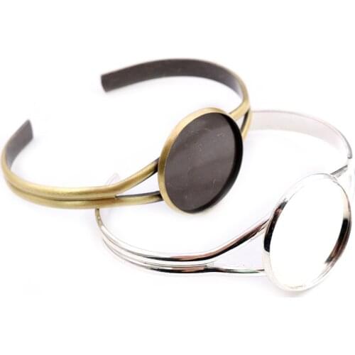 High Quality 25mm Silver Plated Bronze Bangle Base Bracelet Blank Findings Tray Bezel Setting Cabochon Cameo
