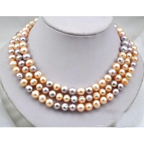 Wedding Woman Jewelry 50inch 9-10mm Read Pearl Colorful Mixed Necklace Natural Freshwater Pearl Handmade