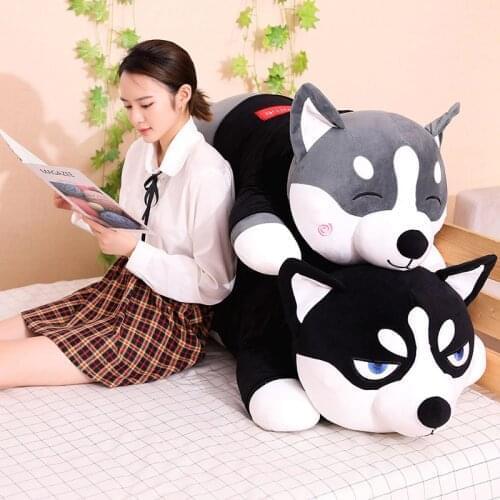 80cm/100cm Funny Dressed Husky Stuffed Doll Stripe Sweater Soft Husky Lying Plush Toy Grey/Black Dog Animals Kids Birthday Gift
