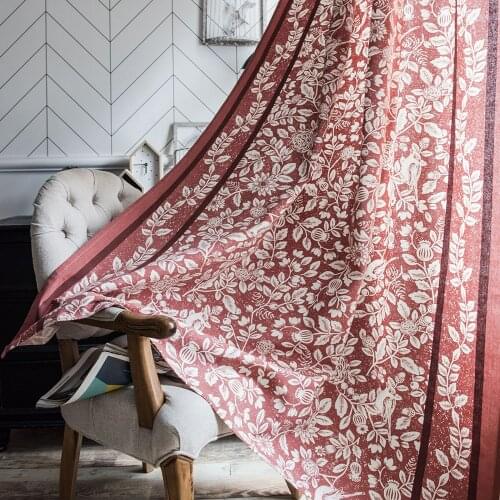 Red Flower Curtains For Living Room French Window Bedroom Blinds Cotton linen Finished Curtains
