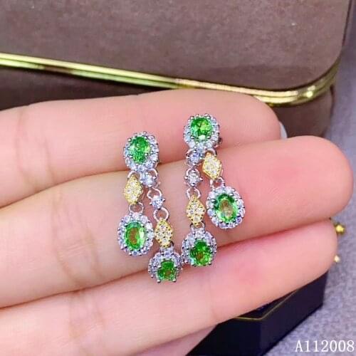 KJJEAXCMY fine jewelry 925 sterling silver inlaid natural Tsavorite ear studs luxury ladies earrings support testing