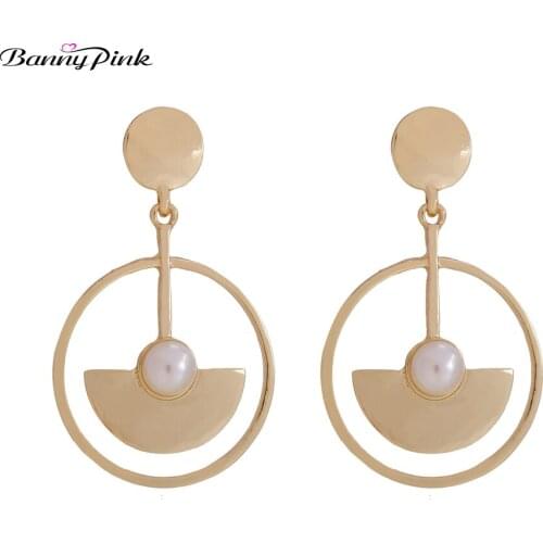 Banny Pink Elegant Layer Circle Pendant Earrings For Women Chunky Geo Statement Post Earrings Shiny Round Studs Earrings Bijoux
