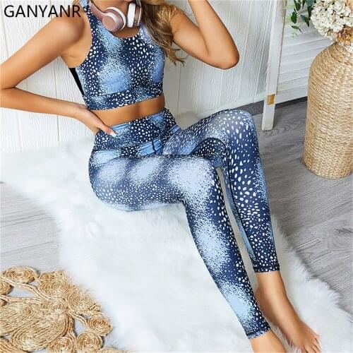 GANYANR Yoga Suit Gym Clothing Jogging Wear Fitness Sports Women Workout Set Sportswear Tracksuit Seamless Activewear Bodysuit