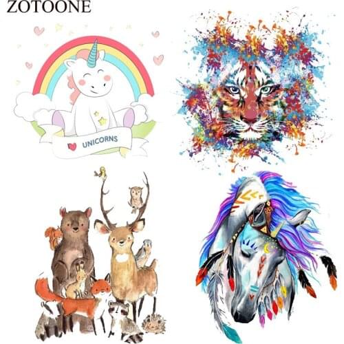 ZOTOONE Horse Patch Heat Transfer Vinyl Fabric Tiger Patch Applique Badge Iron On Cute Unicorn Patches For Kids Clothes Diy E