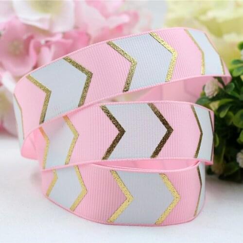 1'' 25MM hot gold wave Printed grosgrain ribbon, DIY handmadeHair accessories Material wedding gift wrap 16548