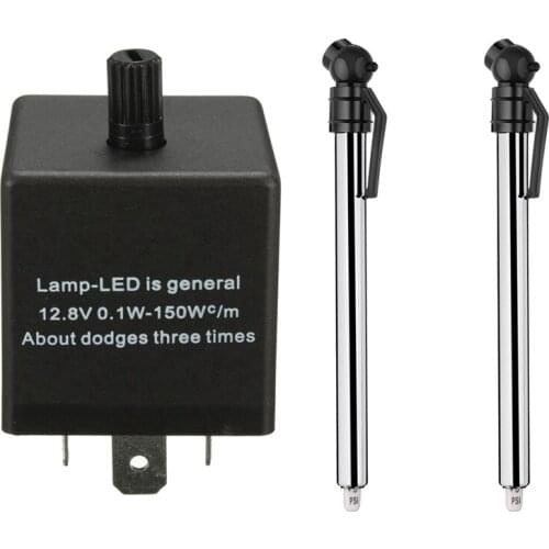 1 Pcs 12V 3 Pin LED Adjustable Car Flasher Flash Relay & 2 Pcs Tire Gauges Tire Pressure Gauges, Pencil Style (Black)