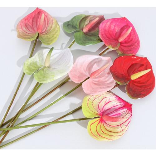 Potted Fake Anthurium Flowers Indoor Green Plant Balcony Office Desktop Artificial Flower Bonsai Home Decoration Summer Party