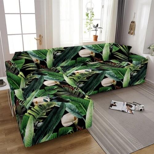 1 Pcs Green Leaf Pattern Plant Printing Sofa Cover Living Room Dustproof L-Shaped Sofa Cover Corner Sofa Cover Protection Cover