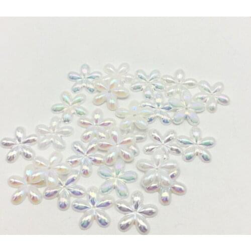 100pcs 15mm White AB Color Flowers Flatbacks Cabochons DIY Crafts Embellishment For Scrapbook Cardmaking