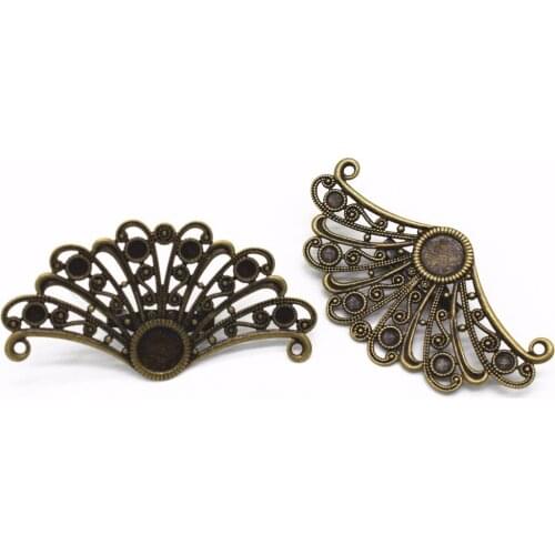 20 PCS 29*55mm Antique Bronze Plated Vintage Metal Copper Fan Shaped Flower Brooch Pin Pad Base Settings For Jewelry Making