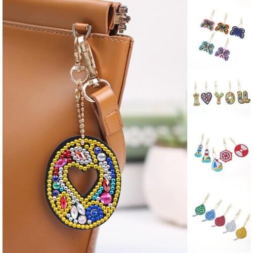 5Pcs Rhinestone DIY Diamond Painting Keychain Pendant Ornament Butterfly Leaf Bag Decor