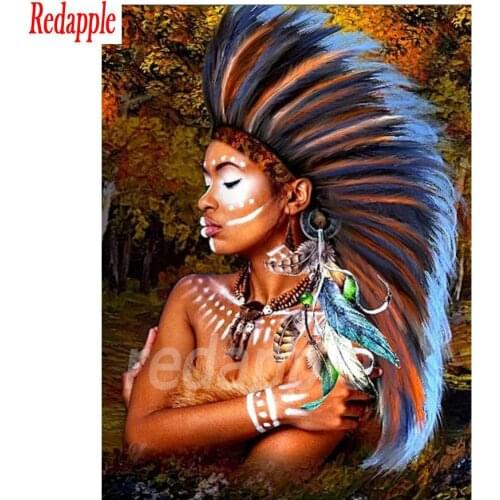 5D diamond painting cross stitch DIY American African woman square drill full diamond embroidery mosaic Native feather indian