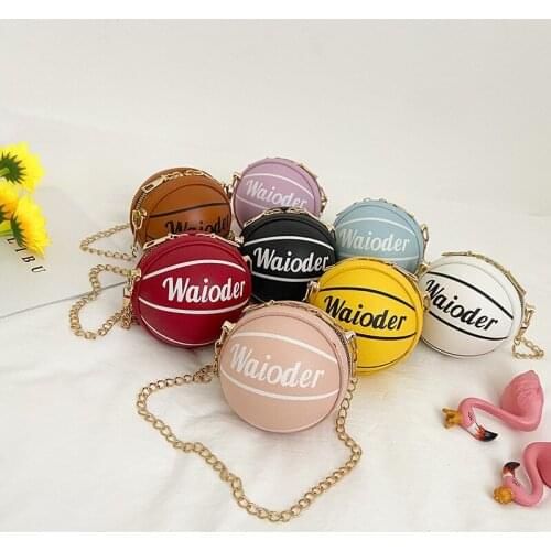 8 Colors Kids Shoulder Bag Leather Cross-Body Pack Metal Chain Strap Holiday Travel Large Capacity Round Basketball Pockets